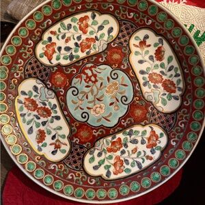 Floral Decorative Plate with Red and Green Accents